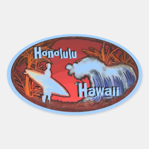 Honolulu Hawaii Surfer Wellen sind blaue Aufkleber