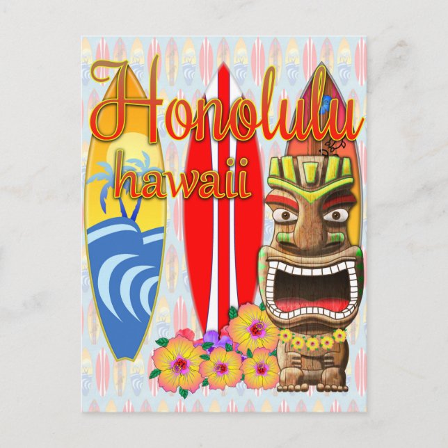 Honolulu Hawaii Tiki Surf Postkarte (Vorderseite)