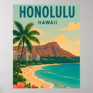 Honolulu Hawaii Tropische Strand-Reiseszene Poster