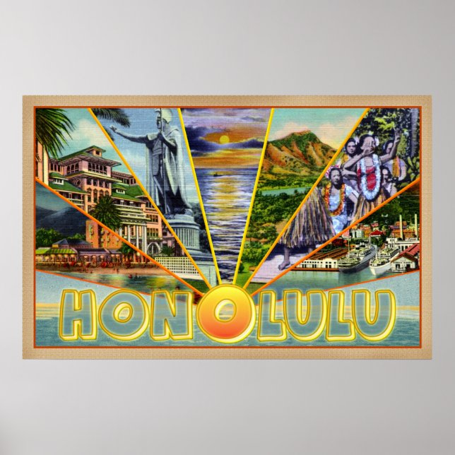 Honolulu Hawaii Vintage Postkarte Poster (Vorne)