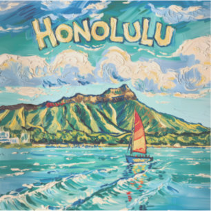Honolulu Hawaii Vintage Reise Van Gogh Landschaft Aufkleber