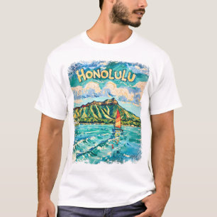 Honolulu Hawaii Vintage Reise Van Gogh Landschaft T-Shirt