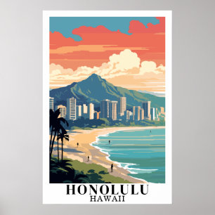 Honolulu Hawaii Vintage Reise Waikiki Beach Kunst Poster