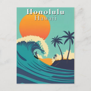 Honolulu Hawaii Vintage Surfreise Postkarte