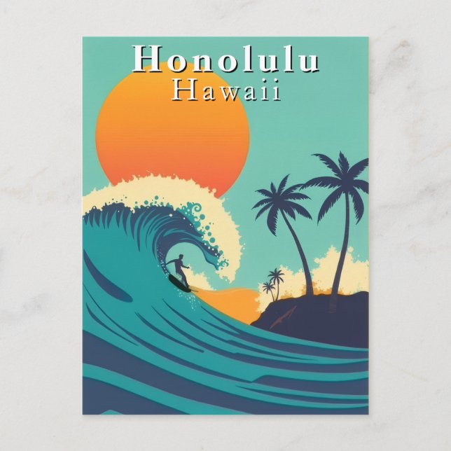 Honolulu Hawaii Vintage Surfreise Postkarte (Vorderseite)