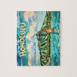 Honolulu Hawaii Vintage Travel Van Gogh Landscape