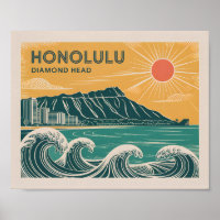 Honolulu Oahu Diamond Head Retro im Stil der Mitte