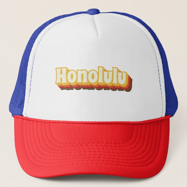 Honolulu Retro Vintager Text Truckerkappe (Vorderseite)
