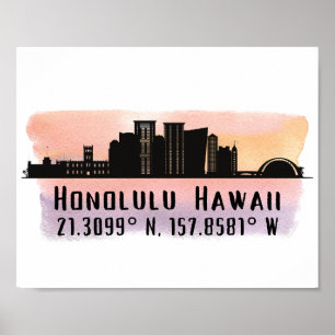 Honolulu Skyline Latitude et Longitude Impression