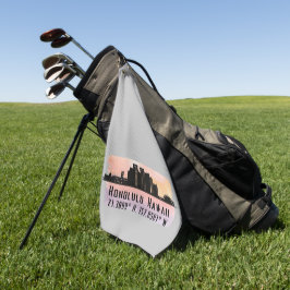 Honolulu Skyline Latitude und Längengrad Golfhandtuch