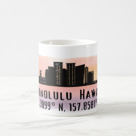 Honolulu Skyline Latitude und Längengrad Kaffeetasse