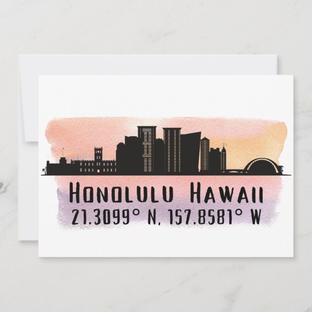 Honolulu Skyline Latitude und Längengrad Karte (Vorderseite)