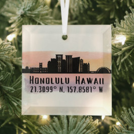 Honolulu Skyline Latitude und Längengrad Ornament Aus Glas