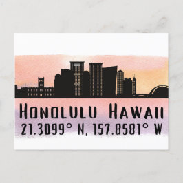 Honolulu Skyline Latitude und Längengrad Postkarte