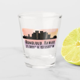Honolulu Skyline Latitude und Längengrad Schnapsglas