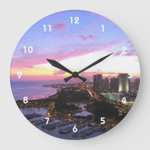Honolulu-Stadtbild Hawaii-Sonnenuntergang Große Wanduhr