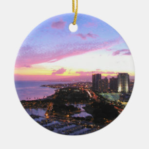 Honolulu-Stadtbild Hawaii-Sonnenuntergang Keramik Ornament