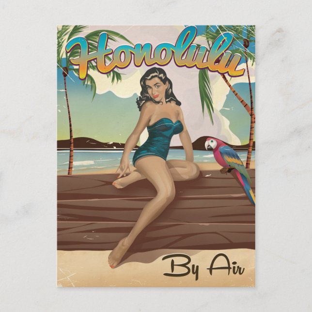 Honolulu Vintag Retro Travel Print Postkarte (Vorderseite)