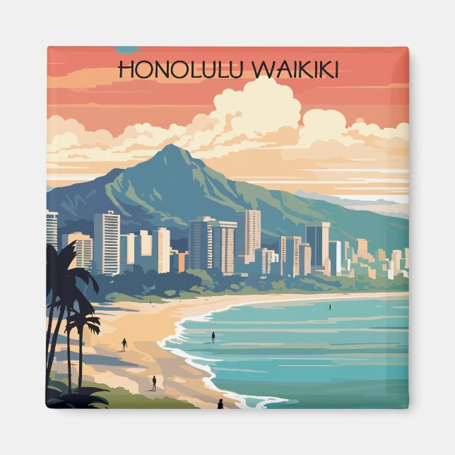 Honolulu Waikiki Beach Hawaii Panorama View Beach Magnet (Vorne)