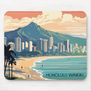 Honolulu Waikiki Beach Hawaii Panorama View Beach Mousepad