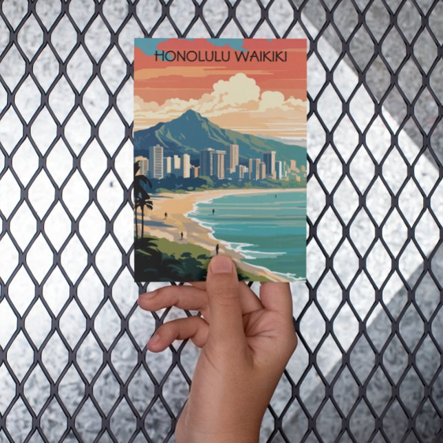 Honolulu Waikiki Beach Hawaii Panorama View Beach Postkarte (honolulu haiwaii waikiki postcard)