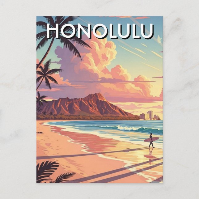 Honolulu Waikiki Beach Oahu Hawaii Travel Postkarte (Vorderseite)