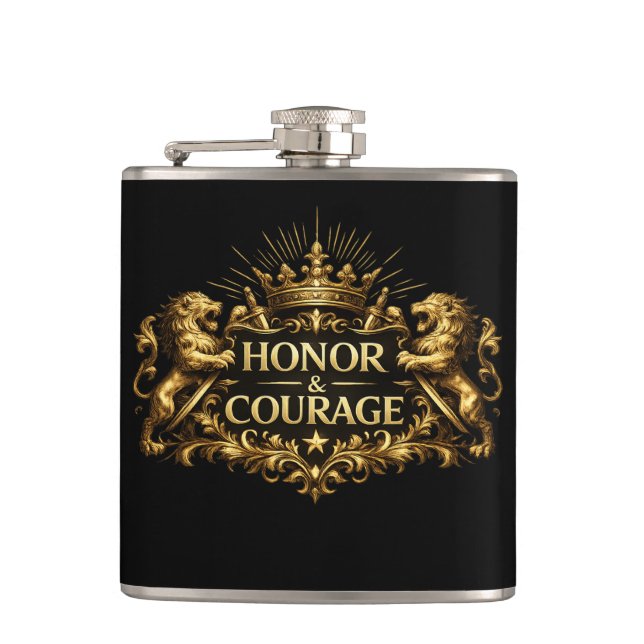 Honor and Courage Black Stainless Steel Hip Flask Flachmann (Vorderseite)
