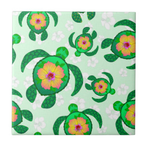 Honu Green Sea Turtles Hibiskus Blume Fliese