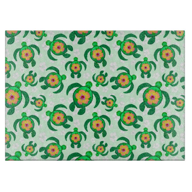 Honu Green Sea Turtles Hibiskus Blume Schneidebrett (Vorderseite)