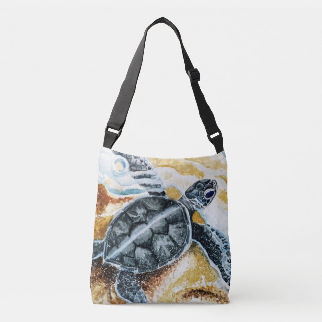 Honu Hatchling (grüne Meeresschildkröte) Tragetaschen Mit Langen Trägern (Vorderseite)