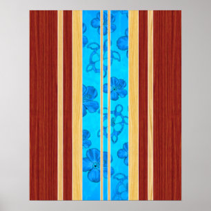 Honu Hawaiian Faux-Holz-Surfbrett Poster