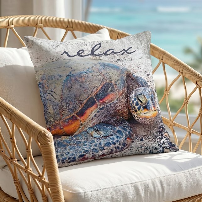 Honu Hawaiian Sea Turtle Foto Relax Script Bold Kissen (Von Creator hochgeladen)