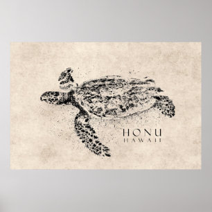 Honu Hawaiianische Meeresschildkröte auf altem Per Poster