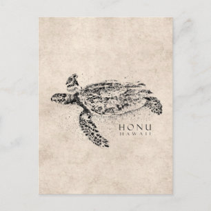 Honu Hawaiianische Meeresschildkröte auf altem Per Postkarte