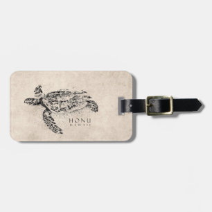 Honu hawaiische Seeschildkröte auf Vintagem Gepäckanhänger