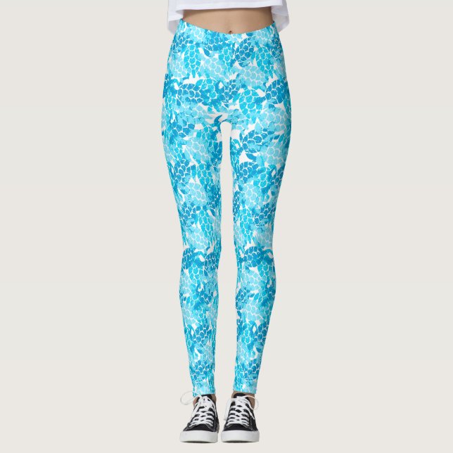Honu Meeresschildkröte-Hawaiianer-Aloha Türkis Leggings (Vorderseite)