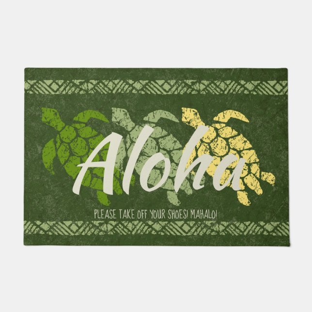 Honu Sea Triple Turtle Hawaiian Tapa Olive Fußmatte (Vorderseite)
