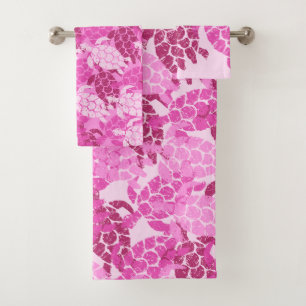 Honu Sea Turtle Hawaiian Coordinates Pink Badhandtuch Set