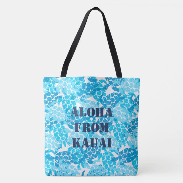 Honu Sea Turtle Hawaiian Monogram Aloha Beach Bag Tasche (Vorderseite)