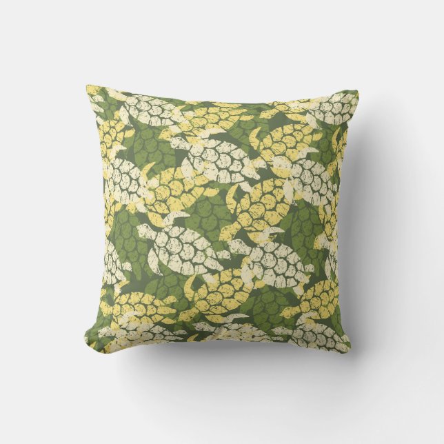 Honu Sea Turtle Hawaiian Reversible Outdoor Olive Kissen Für Draußen (Vorderseite)