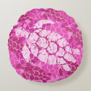 Honu Sea Turtle Hawaiian Reversible Pink Rundes Kissen