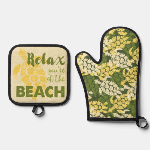 Honu Sea Turtle Hawaiian Tapa Ofenhandschuh & Topflappen-Set