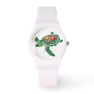 Honu Seeschildkröte mit Hibiskusuhr Armbanduhr