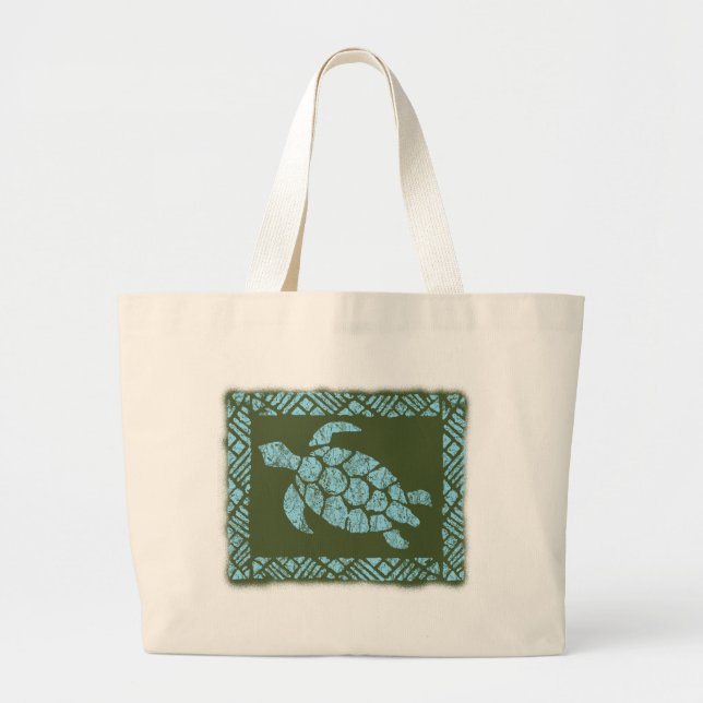 Honu Tapa-hawaiische Strand-Tasche Jumbo Stoffbeutel (Vorne)