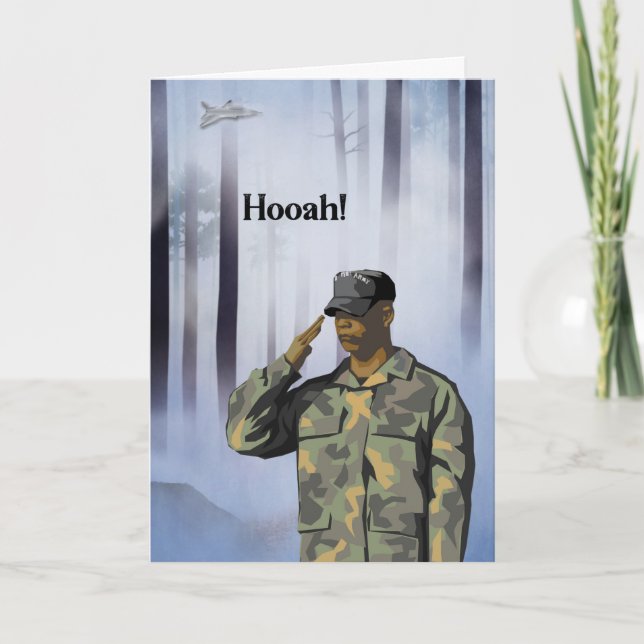 Hooah Army Card mit Saluting Man Trees & Jet Karte (Vorderseite)