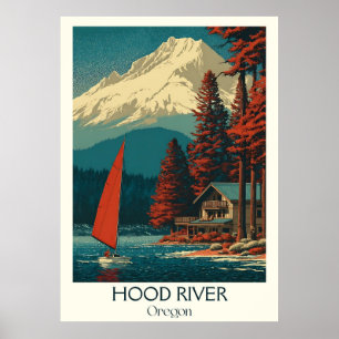 Hood River Oregon Vintag Columbia River Sail Art Poster