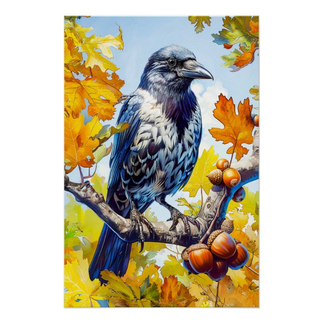 Hooded Crow in Oak Tree Impressionist Sty Poster (Vorderseite)