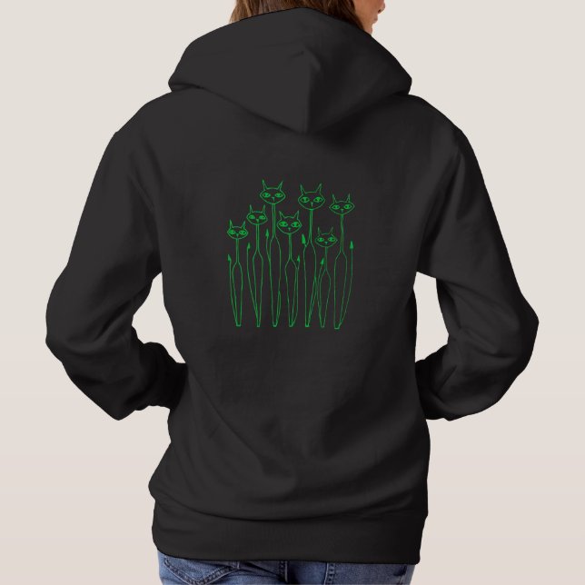 Hoodie (Schwarz-Hand-gezeichnet Katzen) (Rückseite)