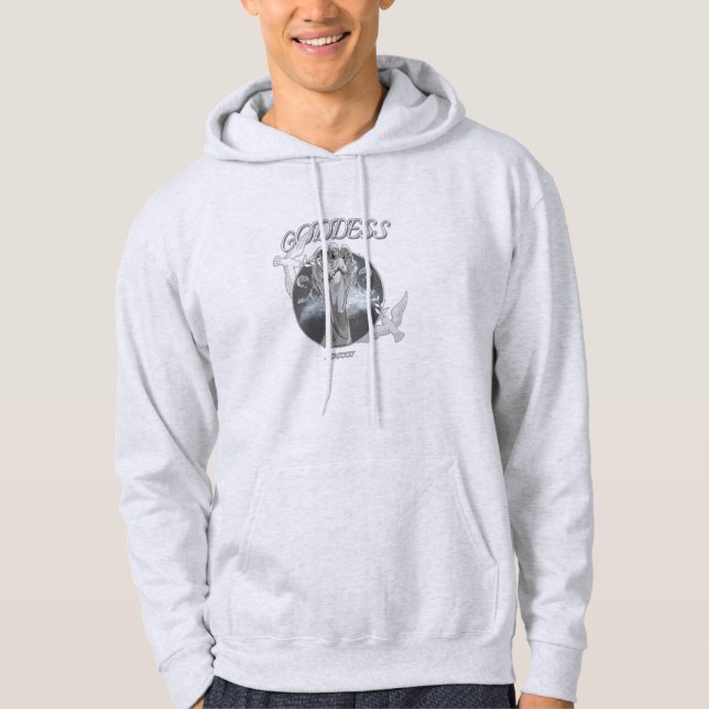 Hoodie Sweatshirt, weiß und grau, moderne Göttin (Vorderseite)