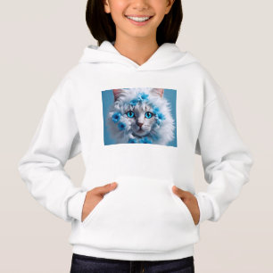 Hoodie weiß von Mädchen mit schöner weißer Katze